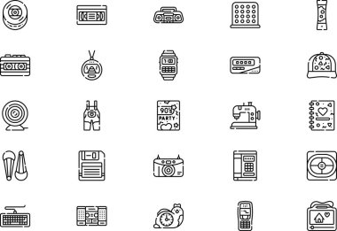 Nineties icons collection is a vector illustration with editable stroke. clipart