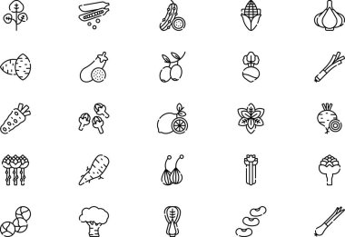 Sebze simgeleri koleksiyonu düzenlenebilir felçli bir vektör illüstrasyonudur.