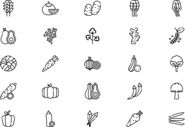 Sebze simgeleri koleksiyonu düzenlenebilir felçli bir vektör illüstrasyonudur.