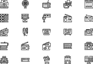 Radyo simgeleri koleksiyonu düzenlenebilir felçli bir vektör illüstrasyonudur.