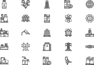 Oil and gas industry icons collection is a vector illustration with editable stroke. clipart