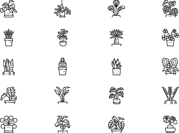 Kapalı bitki simgeleri koleksiyonu düzenlenebilir felçli bir vektör illüstrasyonudur.