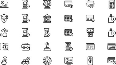 Düzenlenebilir Vuruşla Kredi ve Kredi Simgeleri Yüksek Kalite Vektör Simgeleri Koleksiyonu. Profesyonel ve Yaratıcı Projeler için ideal.