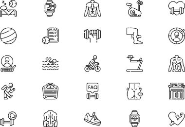 Workout app icons collection is a vector illustration with editable stroke. clipart