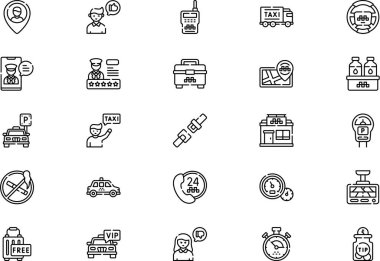 Taksi servis simgeleri koleksiyonu düzenlenebilir felçli bir vektör illüstrasyonudur.