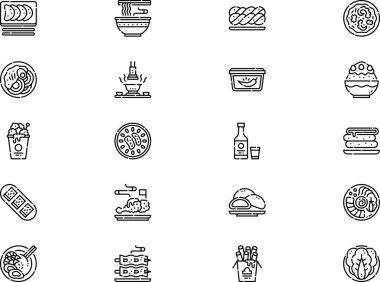 Korean food icons collection is a vector illustration with editable stroke. clipart