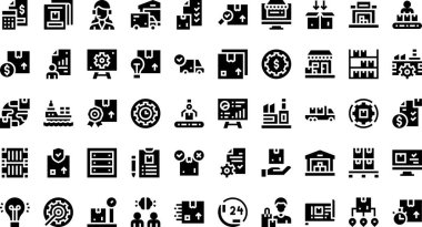 Düzenlenebilir Vuruşlu Yüksek Kalite Vektör Simgeleri Üretim ve Dağıtım simgeleri Koleksiyonu. Profesyonel ve Yaratıcı Projeler için ideal.