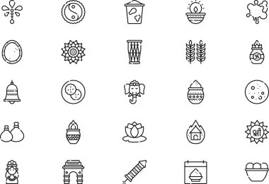 Holi icons collection is a vector illustration with editable stroke. clipart