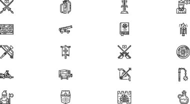 Düzenlenebilir Vuruşlu Ortaçağ ikonları Yüksek Kalite Vektör Simgeleri Koleksiyonu. Profesyonel ve Yaratıcı Projeler için ideal.