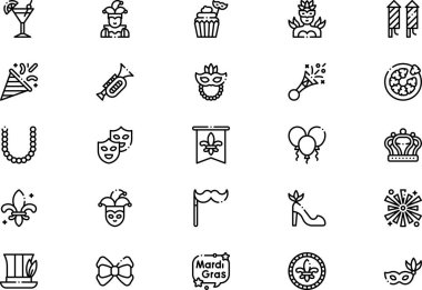 Mardi Gras simgeleri koleksiyonu düzenlenebilir felçli bir vektör illüstrasyonudur.