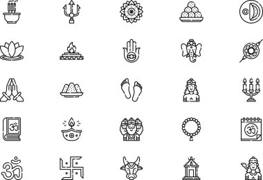 Hinduizm simgeleri koleksiyonu düzenlenebilir felçli bir vektör illüstrasyonudur.