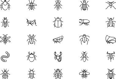 Böcek Simgeleri koleksiyonu düzenlenebilir felçli bir vektör illüstrasyonudur.
