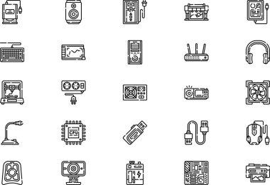 Bilgisayar çevresel simge koleksiyonu düzenlenebilir felçli bir vektör illüstrasyonudur.