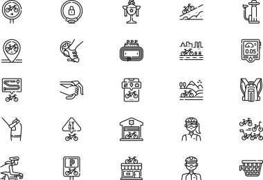 Bisiklet simgeleri koleksiyonu düzenlenebilir felçli bir vektör illüstrasyonudur.