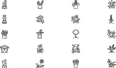 Indoor plants icons collection is a vector illustration with editable stroke. clipart