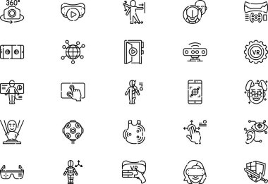 Sanal gerçeklik simgeleri koleksiyonu, düzenlenebilir felçli bir vektör illüstrasyonudur.