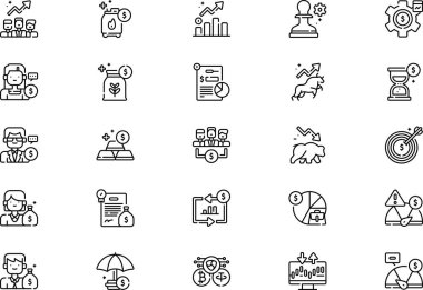 Yatırım simgeleri koleksiyonu düzenlenebilir felçli bir vektör illüstrasyonudur.