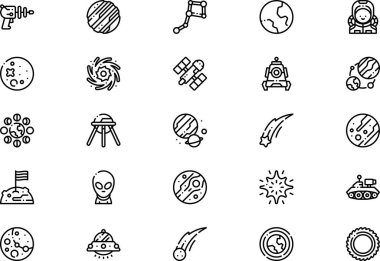 Uzay simgeleri koleksiyonu düzenlenebilir felçli bir vektör illüstrasyonudur.