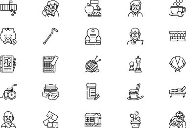 Old age icons collection is a vector illustration with editable stroke. clipart