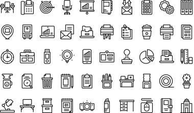 İş yeri simgeleri koleksiyonu düzenlenebilir felçli bir vektör illüstrasyonudur.