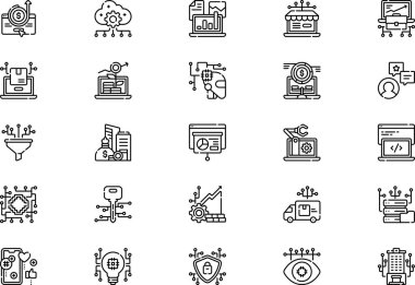 Dijital ekonomi simgeleri koleksiyonu düzenlenebilir felçli bir vektör illüstrasyonudur.