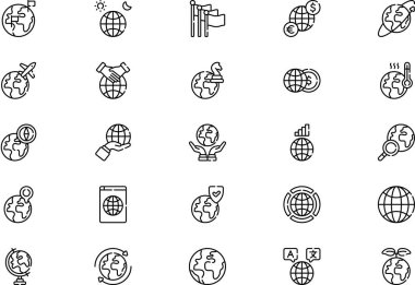 Genel ve dünya simgeleri koleksiyonu düzenlenebilir felçli bir vektör illüstrasyonudur.