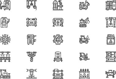 Makine simgeleri koleksiyonu düzenlenebilir felçli bir vektör illüstrasyonudur.