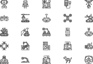 Robotik simge koleksiyonu düzenlenebilir felçli bir vektör illüstrasyonudur.