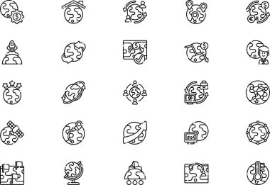 Küreselleşme simgeleri koleksiyonu düzenlenebilir felçli bir vektör illüstrasyonudur.