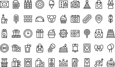 Doğum günü simgeleri koleksiyonu düzenlenebilir felçli bir vektör illüstrasyonudur.