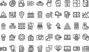 Eğlence simgeleri koleksiyonu düzenlenebilir felçli bir vektör illüstrasyonudur.