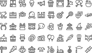 Karnaval simgeleri koleksiyonu düzenlenebilir felçli bir vektör illüstrasyonudur.