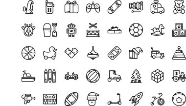 Noel oyuncakları Yüksek Kaliteli Vektör Simgeleri Koleksiyonu ve Düzenlenebilir Vuruşlar simgeleri. Profesyonel ve Yaratıcı Projeler için ideal.