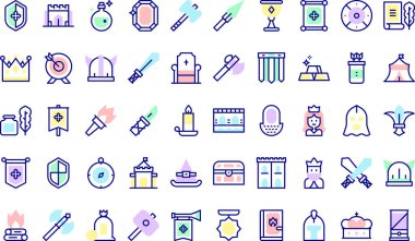 Medieval icons collection is a vector illustration with editable stroke. clipart