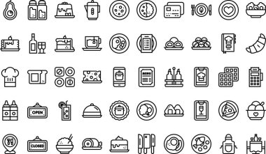Restoran simgeleri koleksiyonu düzenlenebilir felçli bir vektör illüstrasyonudur.