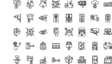 Düzenlenebilir Vuruşlu Yüksek Kaliteli Vektör Simgeleri Koleksiyonu internet güvenlik simgeleri. Profesyonel ve Yaratıcı Projeler için ideal.