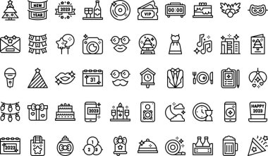 Yeni yıl simgeleri koleksiyonu düzenlenebilir felçli bir vektör illüstrasyonudur.