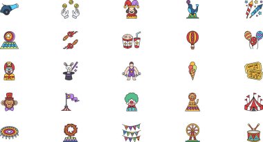 Düzenlenebilir Vuruşlu Sirk Simgeleri Yüksek Kaliteli Vektör Simgeleri Koleksiyonu. Profesyonel ve Yaratıcı Projeler için ideal.