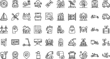 Sürdürülebilir seyahat simgeleri Yüksek Kaliteli Vektör Simgeleri Koleksiyonu Düzenlenebilir Vuruşlu. Profesyonel ve Yaratıcı Projeler için ideal.