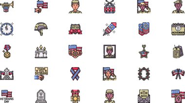 Gaziler Günü simgeleri Yüksek Kaliteli Vektör Simgeleri Koleksiyonu Düzenlenebilir Vuruşla. Profesyonel ve Yaratıcı Projeler için ideal.