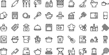 Mutfak ikonları. Düzenlenebilir Vuruşlu Yüksek Kaliteli Vektör Simgeleri Koleksiyonu. Profesyonel ve Yaratıcı Projeler için ideal.