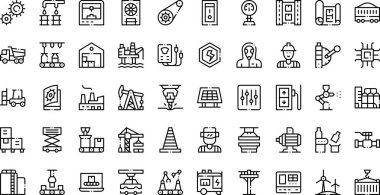 Endüstriyel işlem simgeleri. Düzenlenebilir Vuruşlu Yüksek Kaliteli Vektör Simgeleri Koleksiyonu. Profesyonel ve Yaratıcı Projeler için ideal.