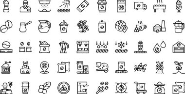 Kahve yapım ikonları. Düzenlenebilir Vuruşlu Yüksek Kaliteli Vektör Simgeleri Koleksiyonu. Profesyonel ve Yaratıcı Projeler için ideal.