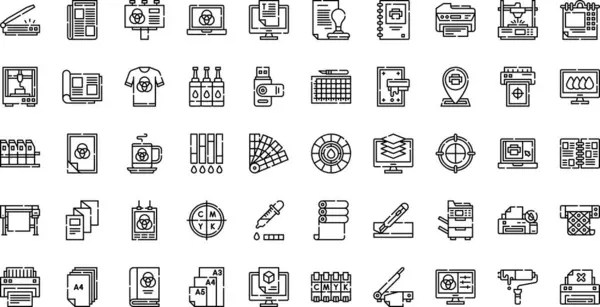 Simgeler yazdırılıyor. Düzenlenebilir Vuruşlu Yüksek Kaliteli Vektör Simgeleri Koleksiyonu. Profesyonel ve Yaratıcı Projeler için ideal.