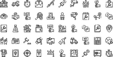 Açık arttırma simgeleri. Düzenlenebilir Vuruşlu Yüksek Kaliteli Vektör Simgeleri Koleksiyonu. Profesyonel ve Yaratıcı Projeler için ideal.