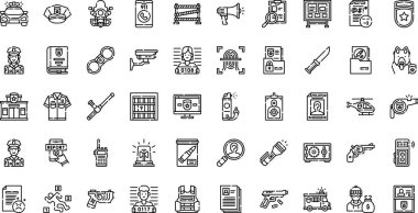 Polis ikonları. Düzenlenebilir Vuruşlu Yüksek Kaliteli Vektör Simgeleri Koleksiyonu. Profesyonel ve Yaratıcı Projeler için ideal.