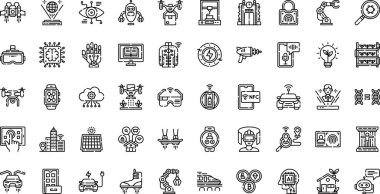 Geleceğin teknolojisi Yüksek Kaliteli Vektör Simgeleri Koleksiyonu Düzenlenebilir Vuruşla. Profesyonel ve Yaratıcı Projeler için ideal.