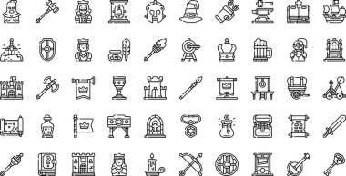 Düzenlenebilir Vuruşlu Ortaçağ ikonları Yüksek Kalite Vektör Simgeleri Koleksiyonu. Profesyonel ve Yaratıcı Projeler için ideal.