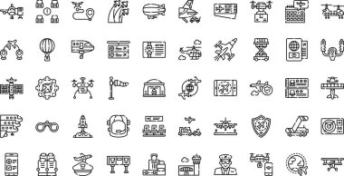 Havacılık simgeleri: Düzenlenebilir Vuruşlu Yüksek Kalite Vektör Simgeleri Koleksiyonu. Profesyonel ve Yaratıcı Projeler için ideal.