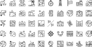 Düzenlenebilir Vuruşlu Coğrafya Simgeleri Yüksek Kalite Vektör Simgeleri Koleksiyonu. Profesyonel ve Yaratıcı Projeler için ideal.